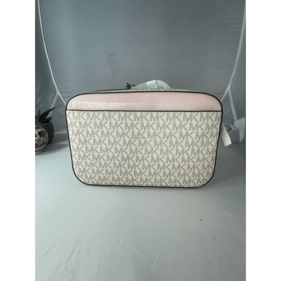 Michael Kors Pink White Logo Jet Set East West Zip Chain Crossbody Bag - Picture 7 of 7